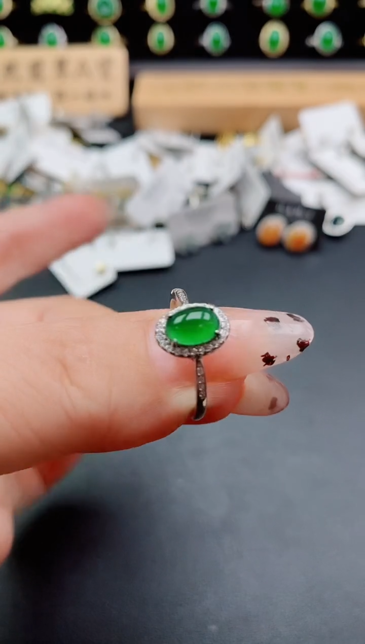 银S925镶嵌戒指翡翠1