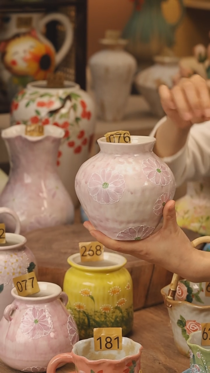 陶瓷景德镇设计师手作花器摆件侘寂风@M076@