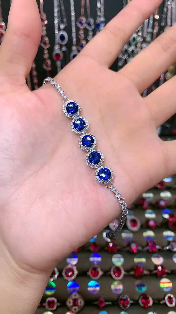 【闪购商品】蓝宝石手链银S925镶嵌银色