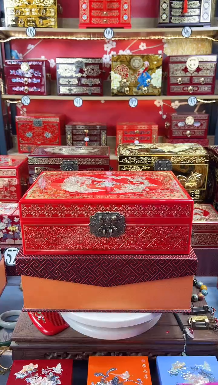 【闪购商品】28厘米双层大空间掐丝螺钿大红龙凤