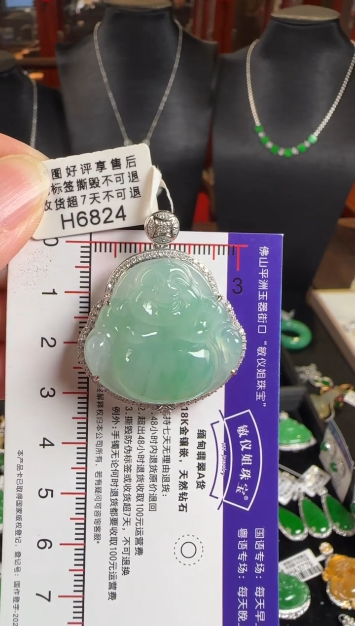 颈饰18K金镶嵌翡翠H6824冰绿佛公