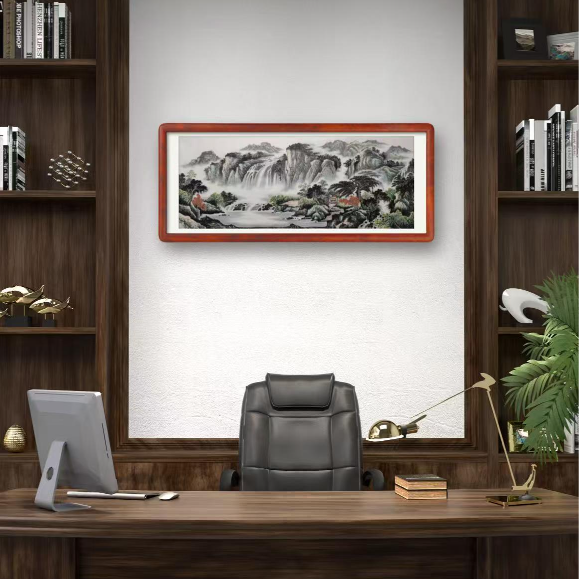国画山水小六尺水墨淡雅180*70家居办公不带框挂画沙发背景