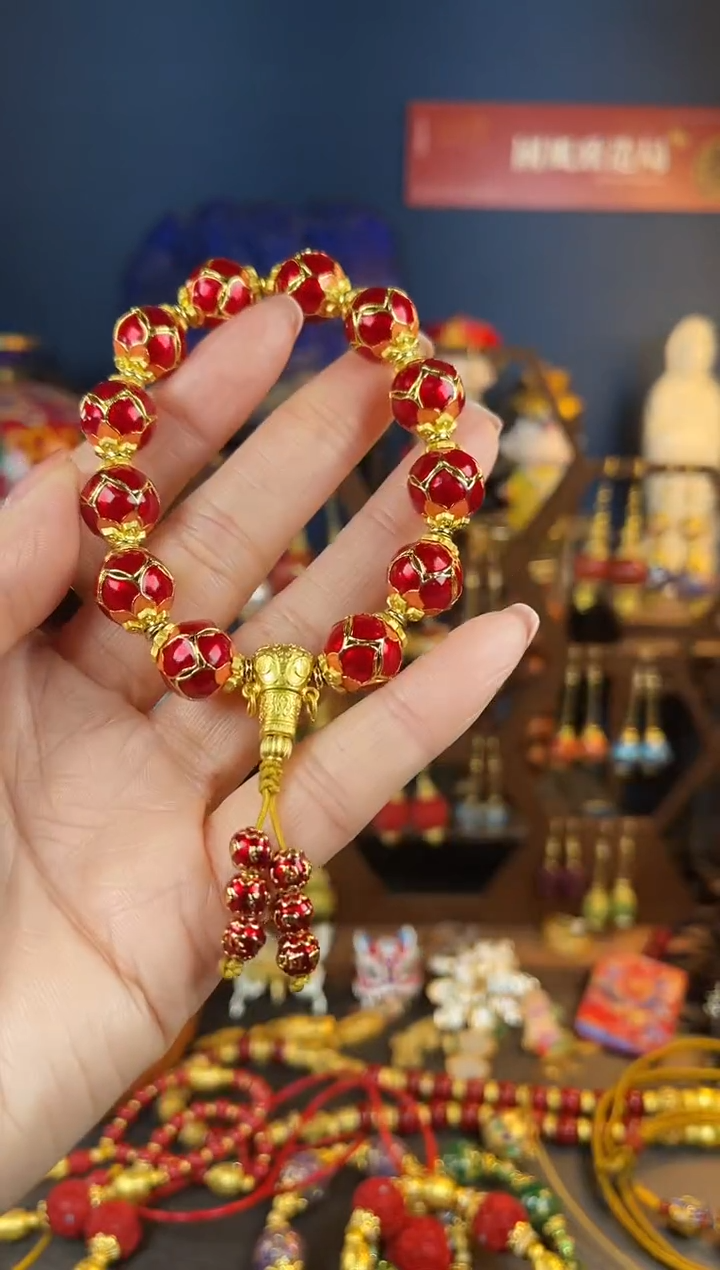 【闪购商品】玫红色莲花珐琅手串