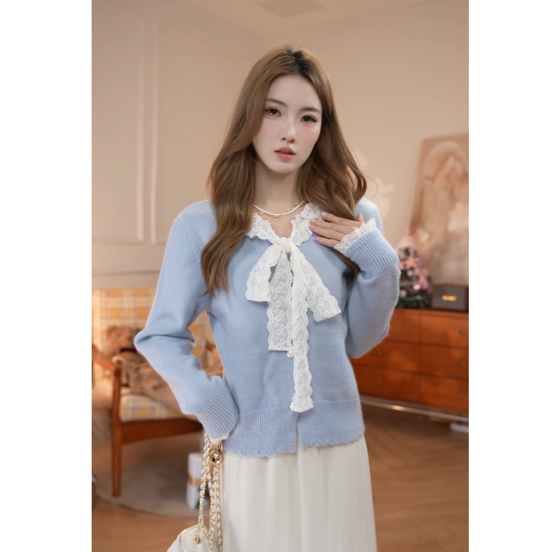 鹿向南【晴空奶霜】秋冬甜美原创设计小众韩系慵懒显白毛衣套装减龄