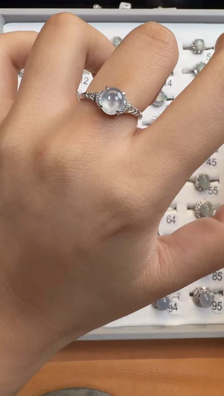 银S925镶嵌戒指翡翠925银镶A货翡翠戒指238