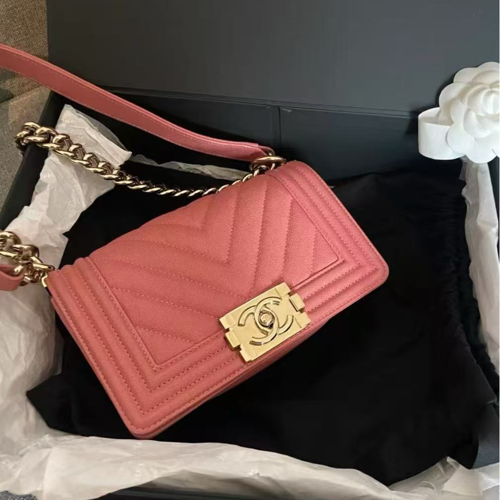 99新 Chanel/香奈儿 leboy链条包手提单肩斜挎包 小号 粉色女包