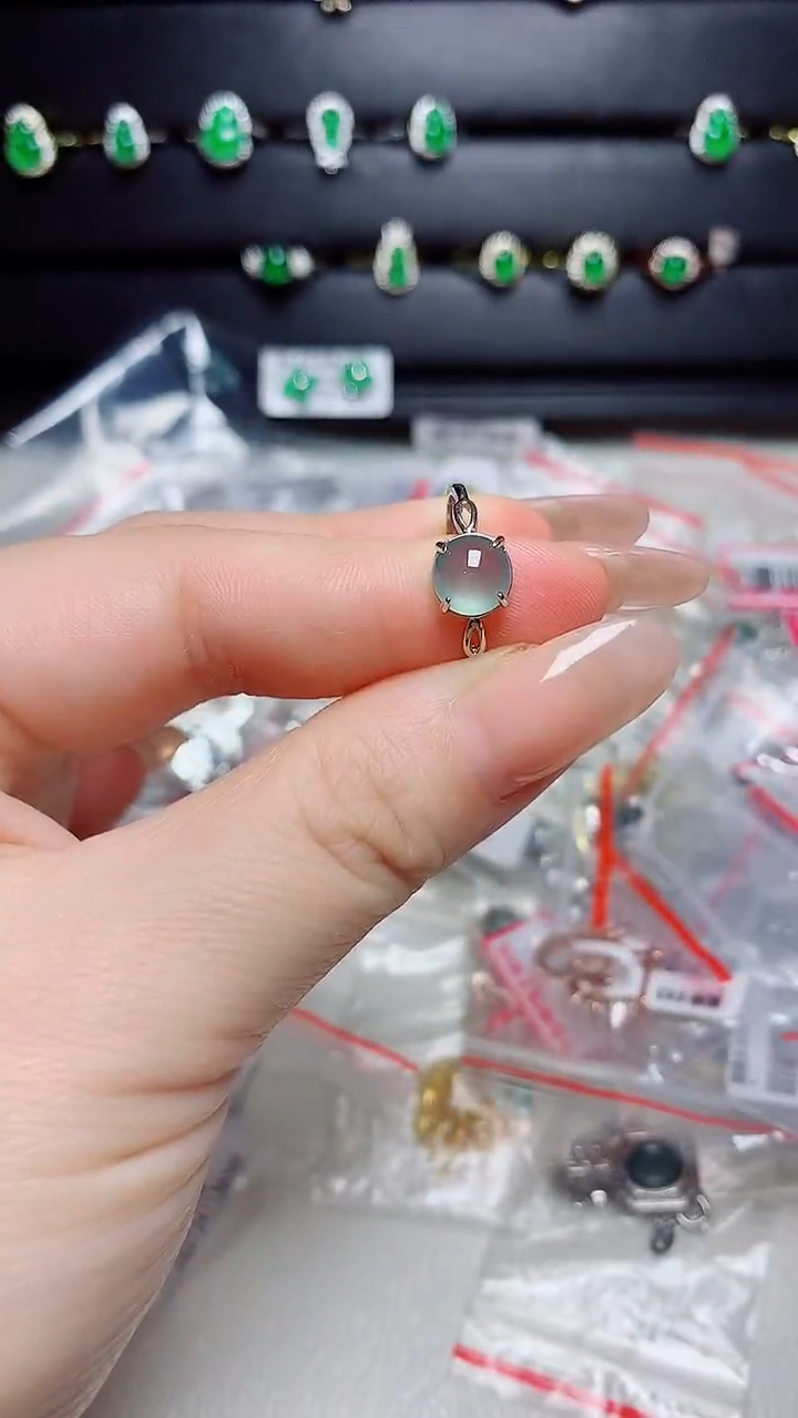 翡翠戒指银S925镶嵌天然翡翠s925银镶嵌