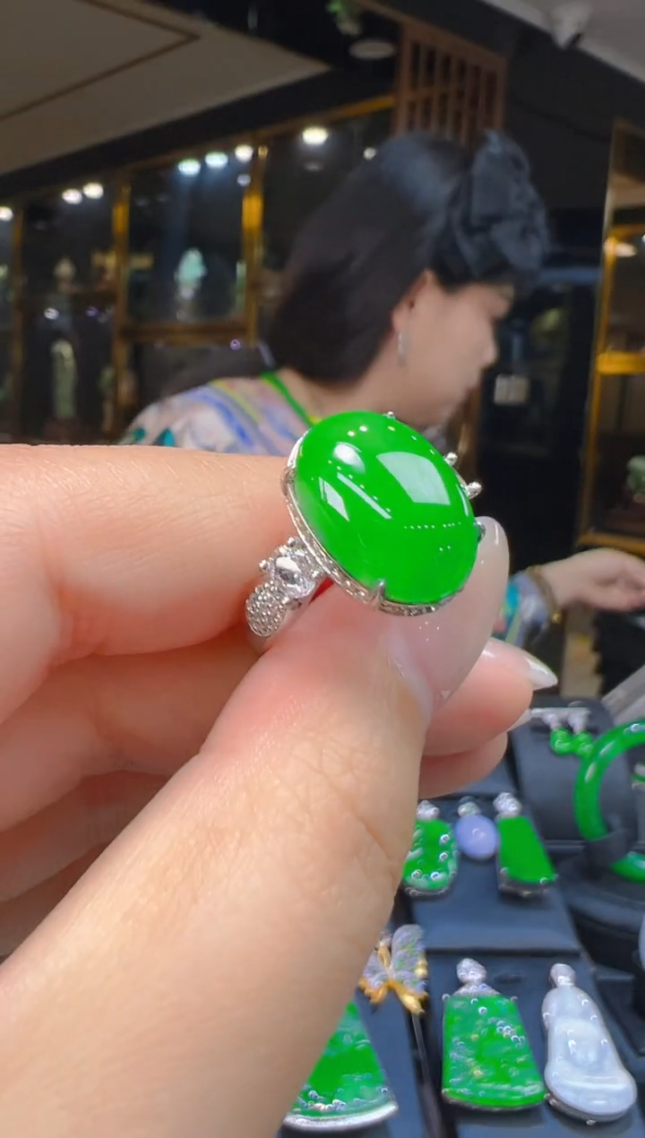 银S925镶嵌戒指翡翠044(多样性发货发其一)