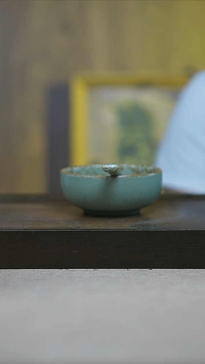 摆件景德镇汝窑翡翠绿碗加勺子