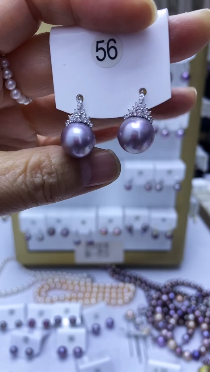 银S925镶嵌耳饰淡水珍珠56