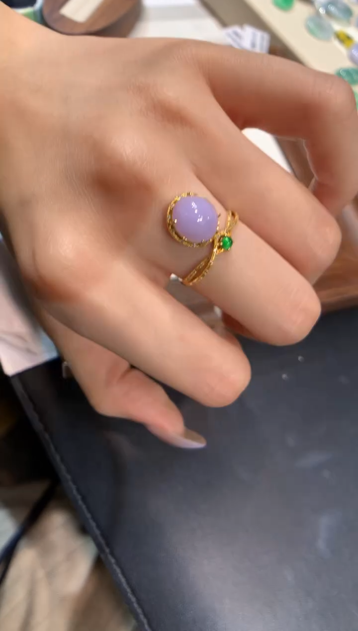 18K金镶嵌戒指翡翠戒指14圈上下两个圈口免费改