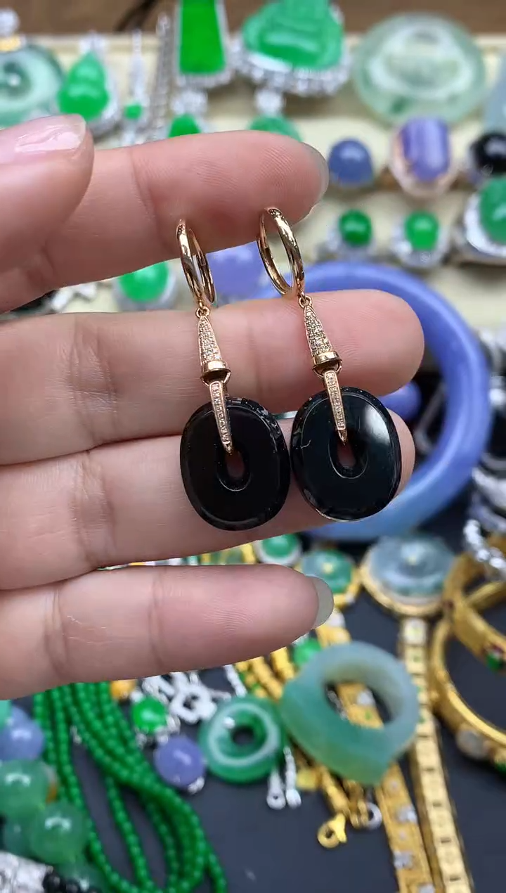 翡翠18K金镶嵌耳饰524-春日珠宝