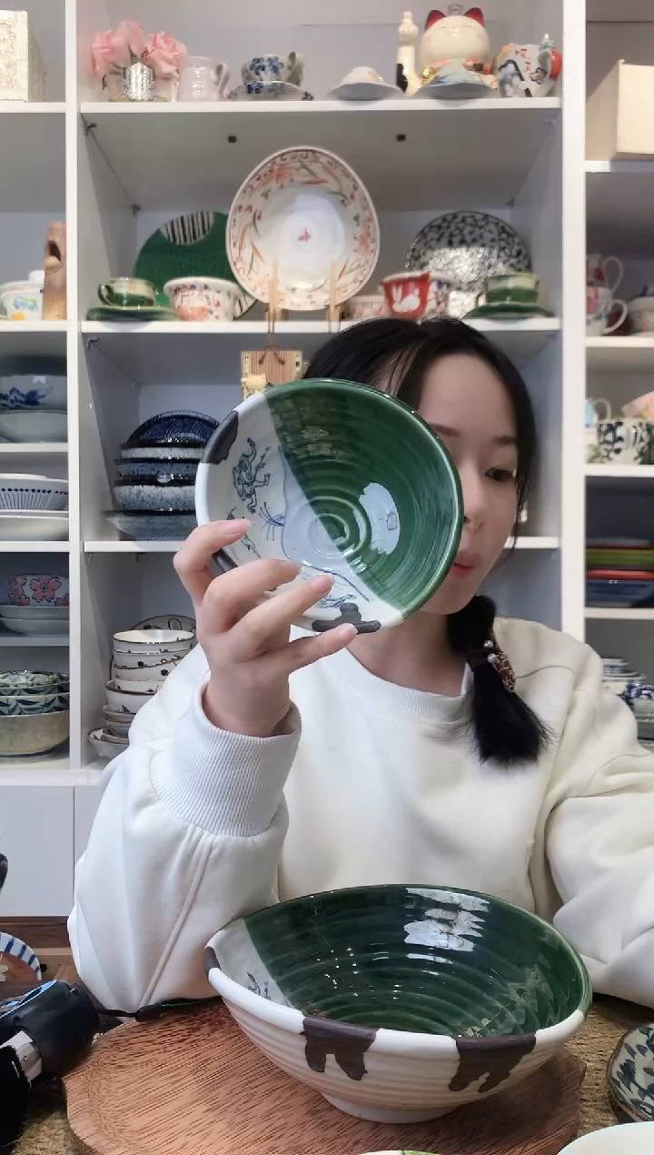 陶瓷【孤品】濑户烧鸟兽戏画织布釉小钵15cm