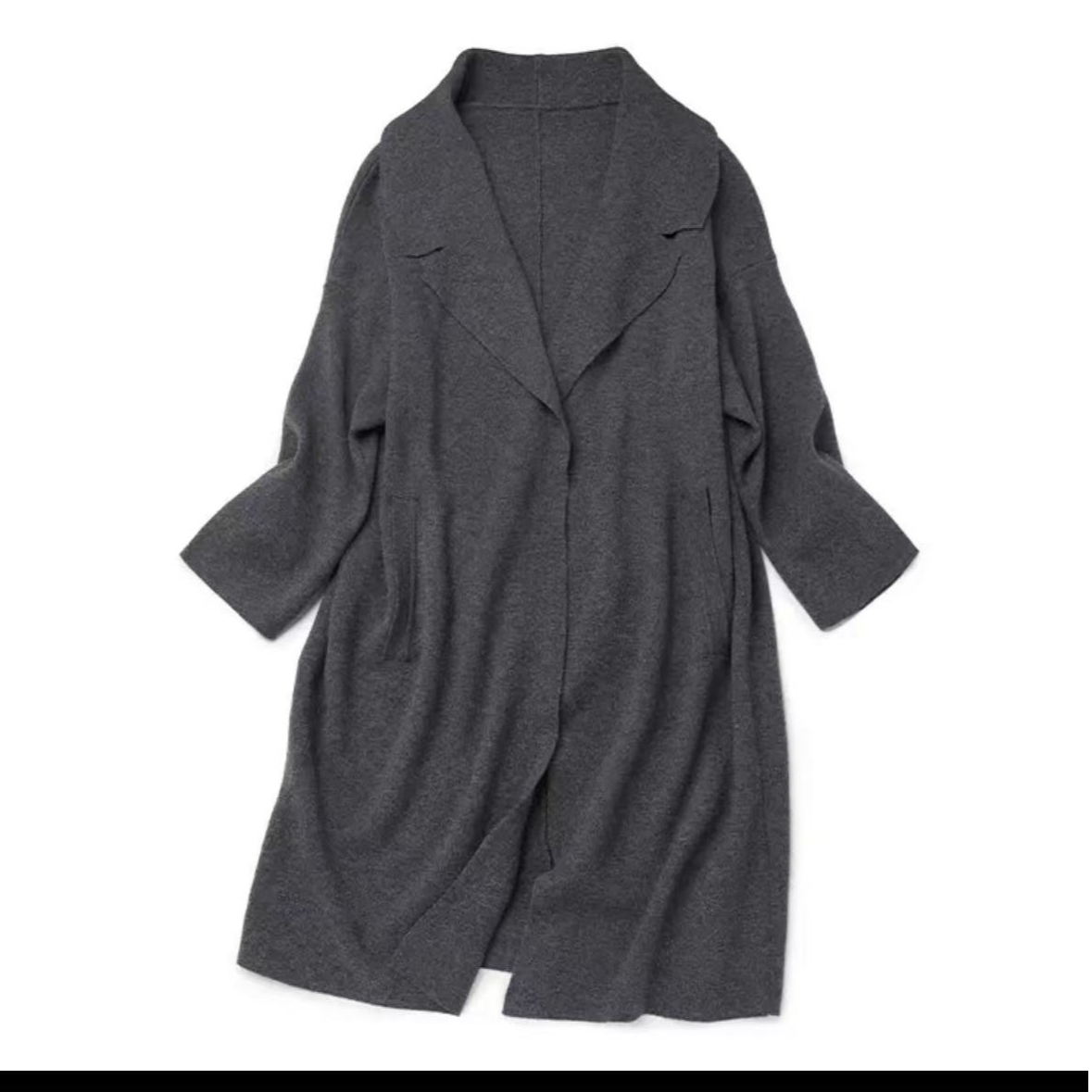  ]随心而行一体领绒毛混纺无扣长款大衣外套显瘦/垂坠