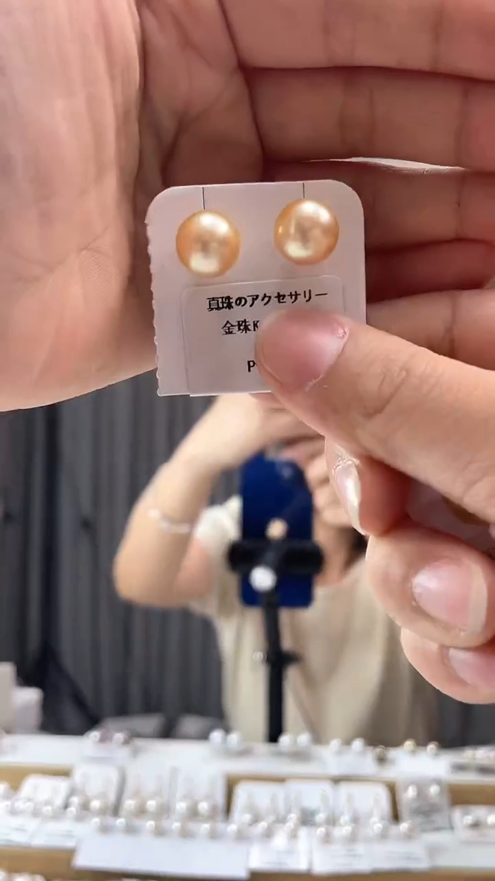 18K金镶嵌海水珍珠耳饰金珠耳钉@@M43