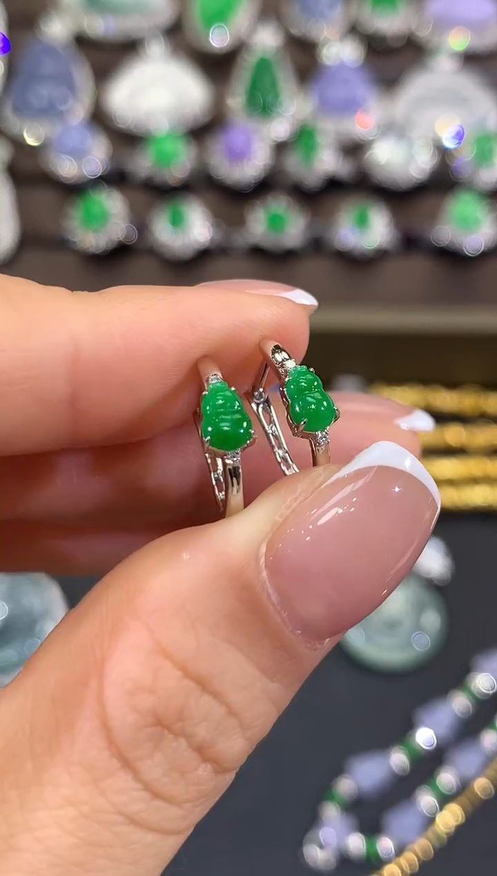 18K金镶嵌翡翠耳饰夏日珠宝B3多样性发货一件