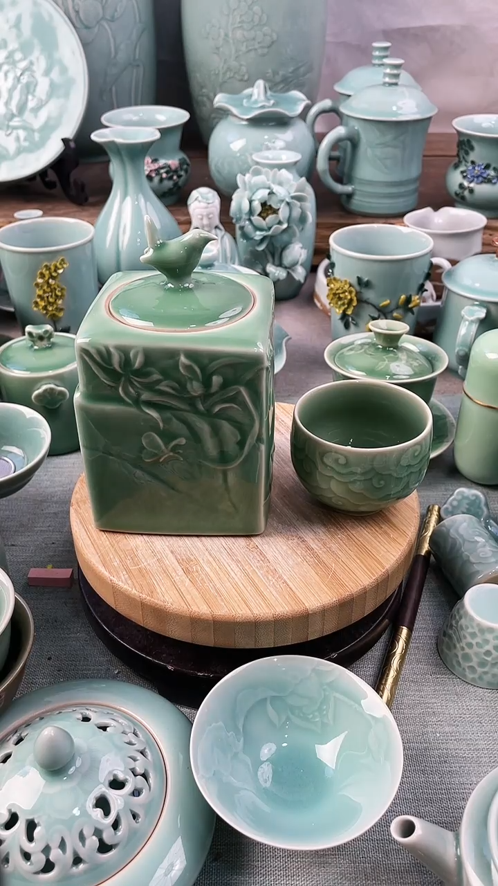 【闪购商品】1茶叶罐1杯 特价 微瑕 慧仙青瓷