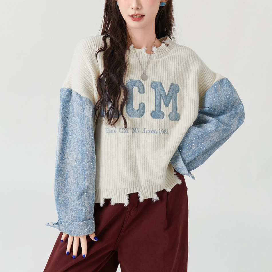 A519毛衣宽松短款撞色针织衫I07071WT109