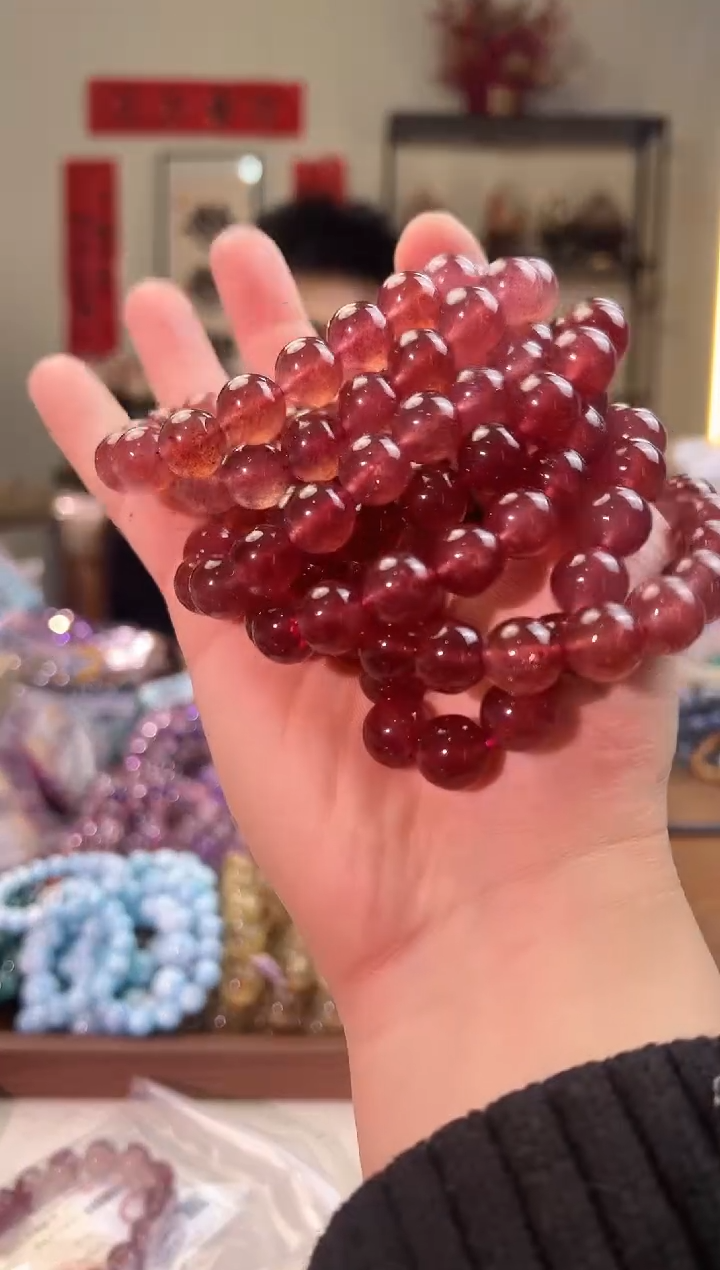 【闪购商品】石英质玉手链未镶嵌12mm＋鸽血红草莓晶（多样性发其一）