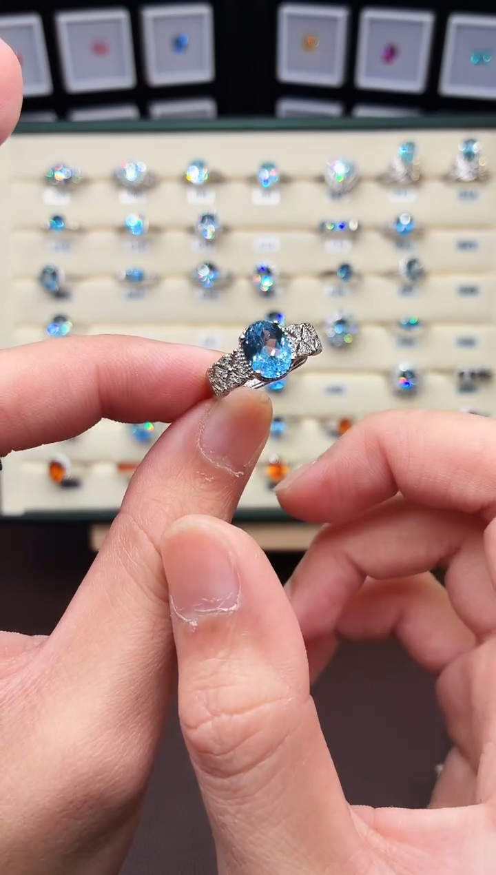 银S925镶嵌戒圈海蓝宝石1888