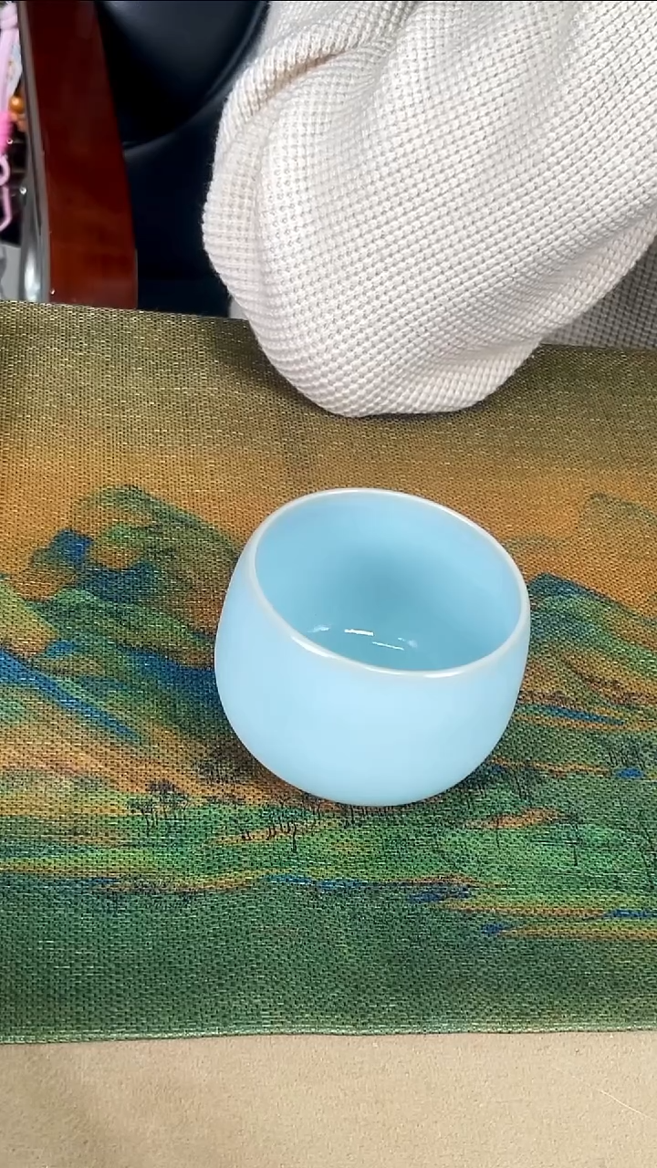杯子瓷韩红 天青釉 大禅定