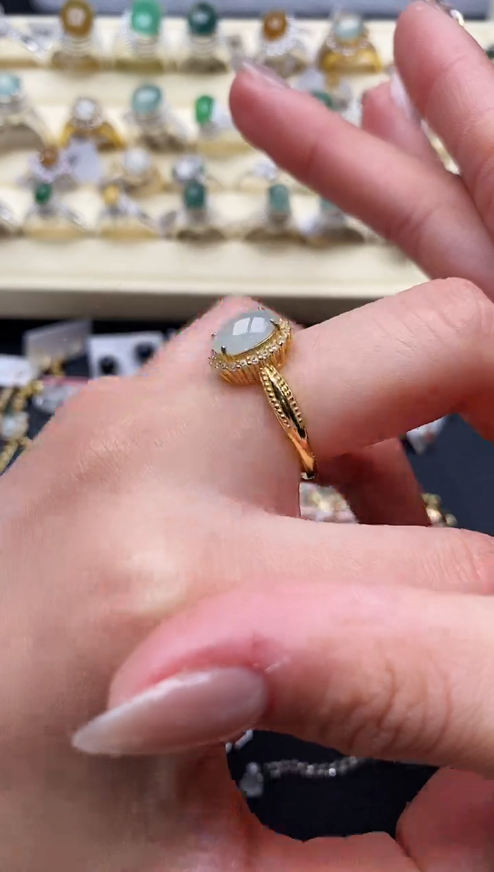 【闪购商品】翡翠戒指银S925镶嵌缅甸翡翠1 5+7