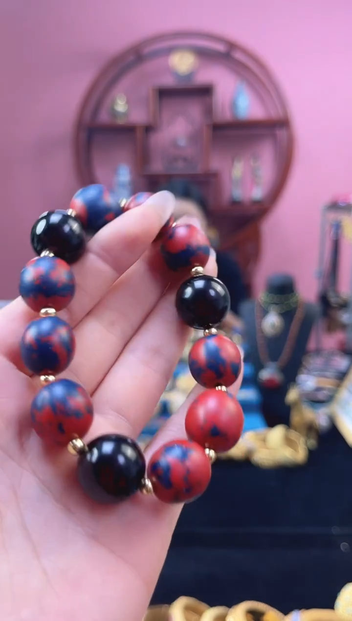 非遗 大漆手串 红蓝
