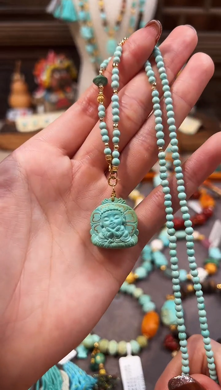 18K金镶嵌绿松石颈饰宝宝佛项链