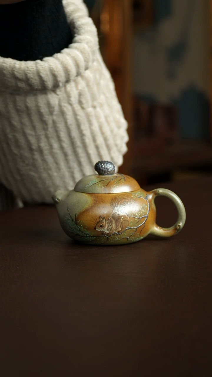 茶杯紫砂22号 新品柴烧松果壶 宜兴紫砂原矿作品