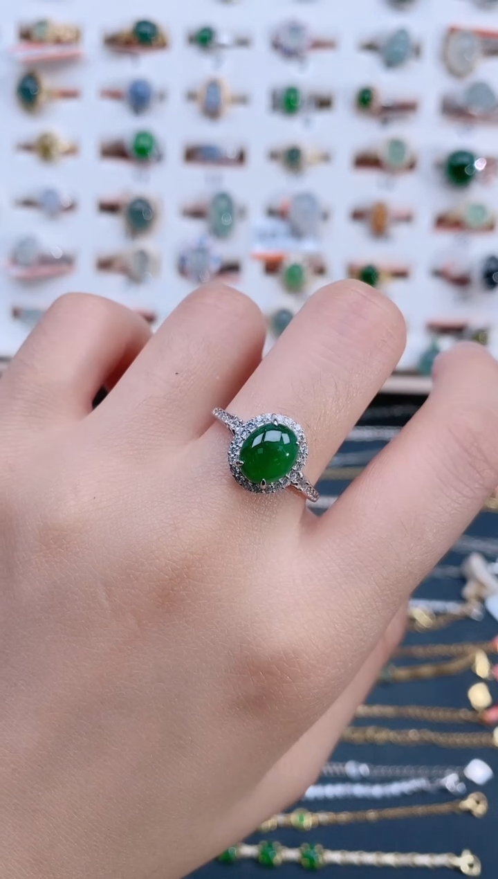 翡翠戒指银S925镶嵌天然翡翠