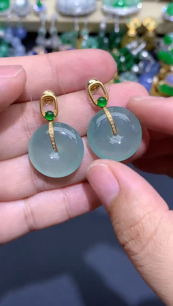 翡翠18K金镶嵌耳饰非****任1111-定金 春日珠宝