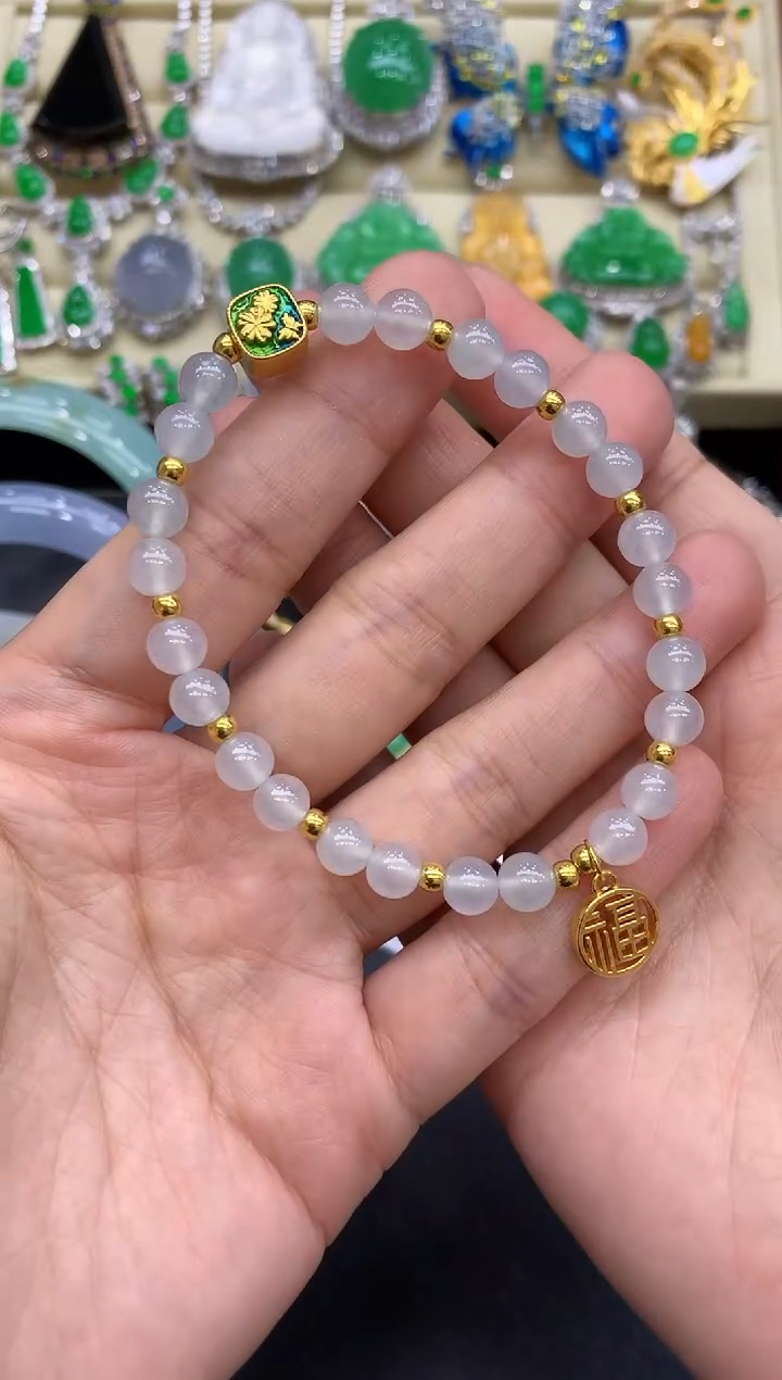 足金镶嵌手链翡翠214-中国好珍宝