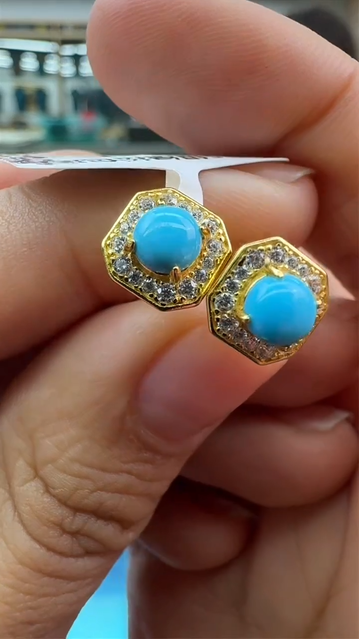 【闪购商品】绿松石耳饰银S925镶嵌115秒拍号