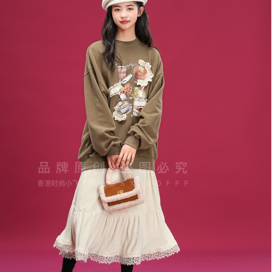 8677高端专享秋季青少年半身裙套装咖色（飞飞）