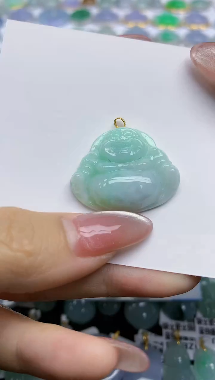 【闪购商品】翡翠挂件18K金镶嵌天然翡翠A货