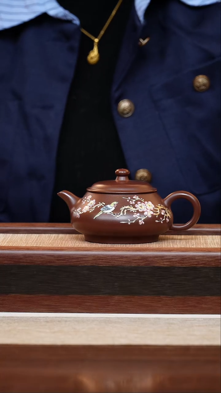 紫泥点彩明炉180cc宜兴手工紫砂壶