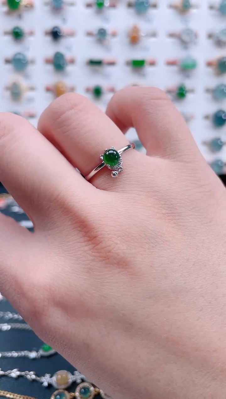 银S925镶嵌戒指翡翠天然翡翠