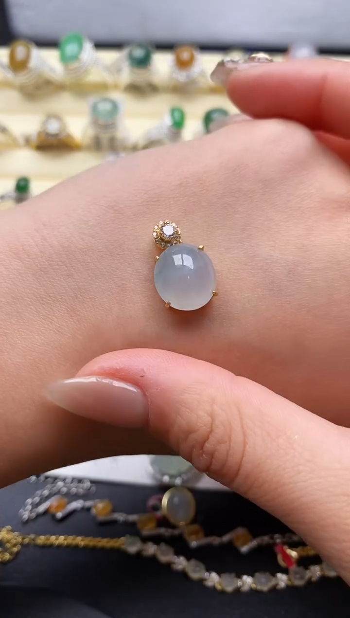 【闪购商品】翡翠颈饰银S925镶嵌缅甸天然A货翡翠66 9-6