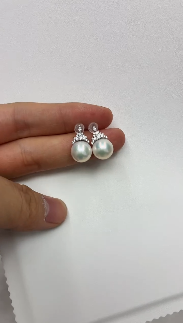银S925镶嵌DA淡水珍珠耳饰10-11 v096