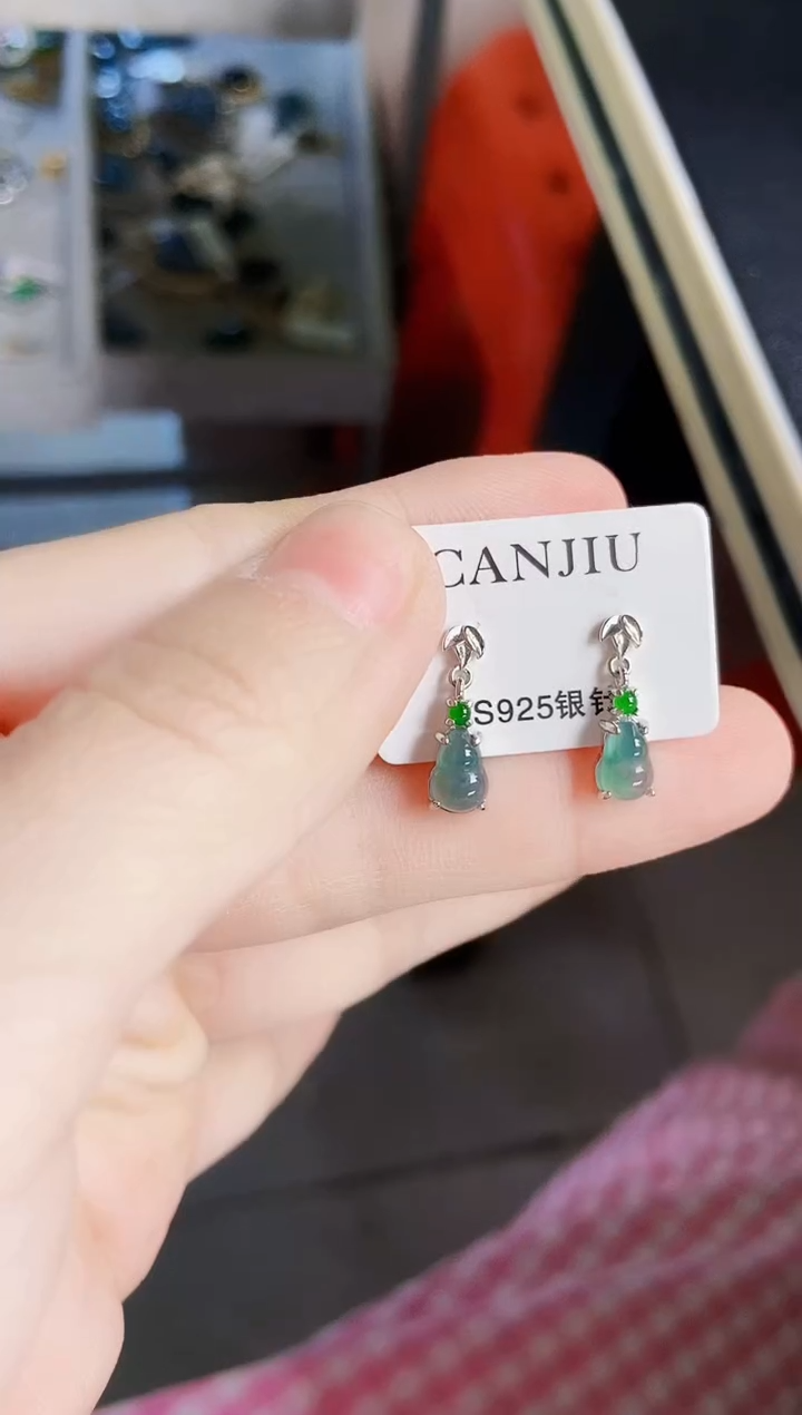 【闪购商品】翡翠银S925镶嵌耳饰6465464