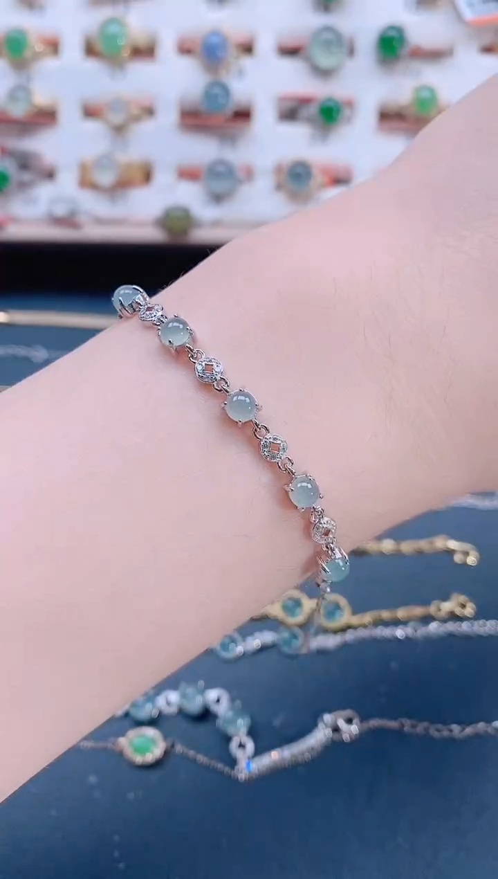 银S925镶嵌手链翡翠天然翡翠