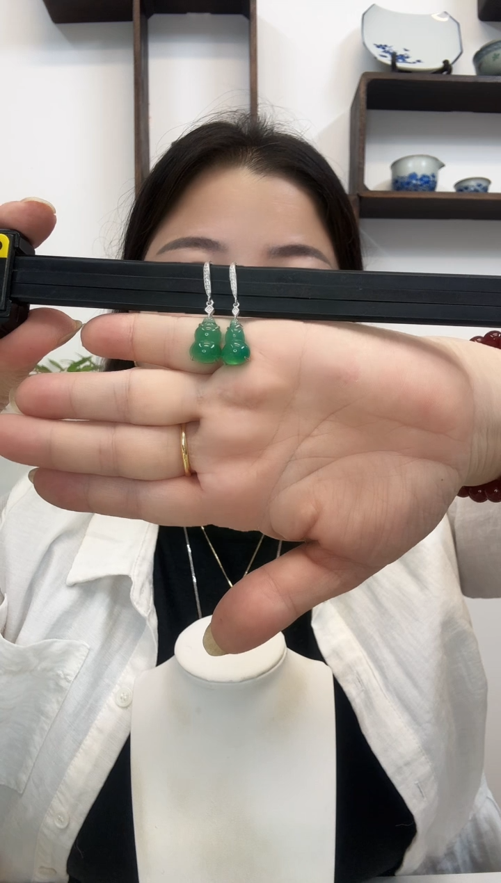 银S925镶嵌耳饰玛瑙/玉髓?**座葫芦耳坠