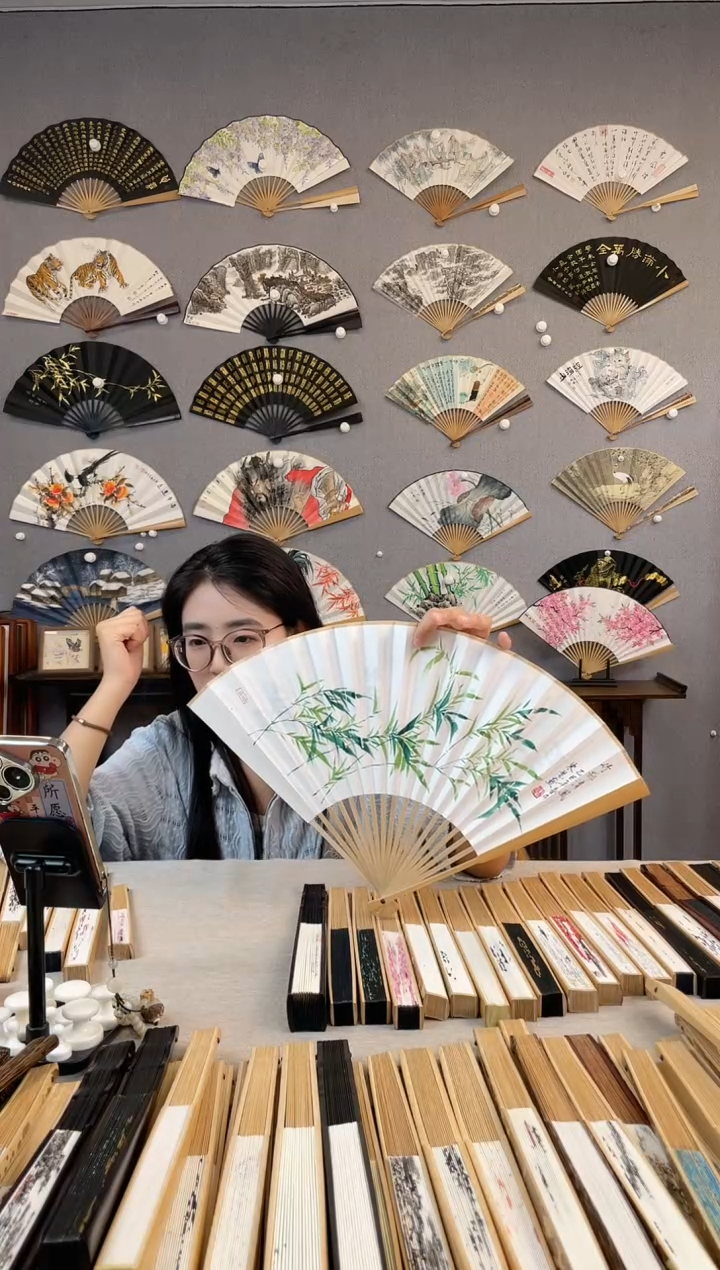 国画95寸玉竹折扇纯手写纯手绘作品竹子