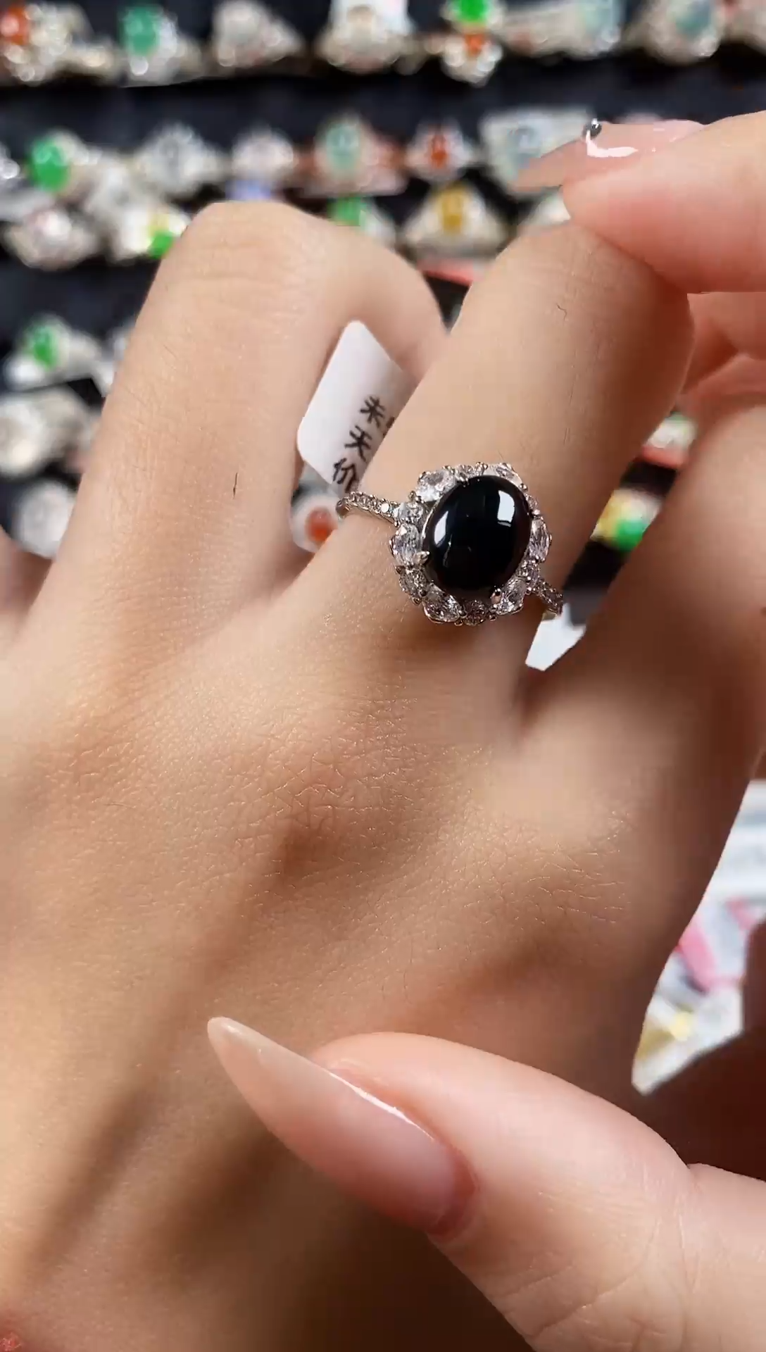 银S925镶嵌戒指翡翠 天然A货翡翠2