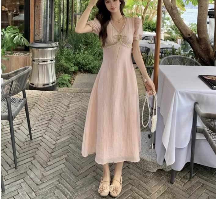 媛媛55到109 备注链接 默认瑕疵 粉色连衣裙夏季