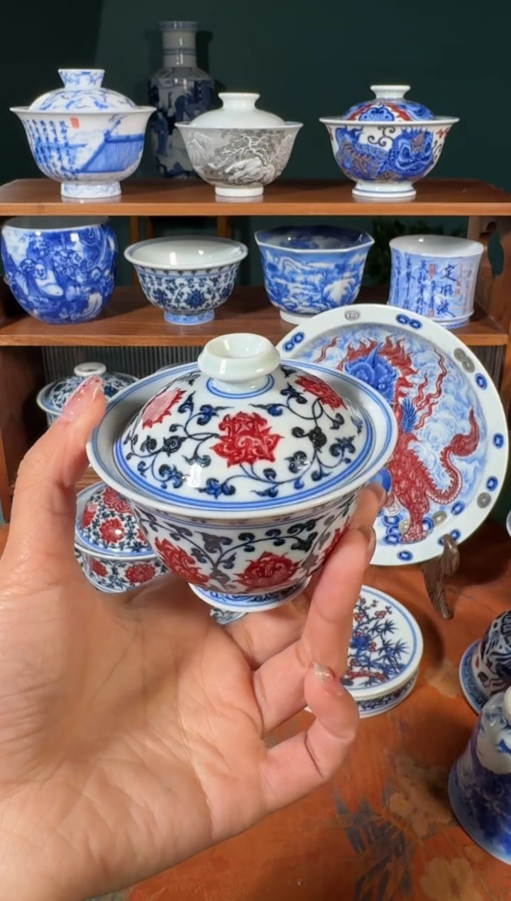 【闪购商品】杯永明尚玩缠枝莲内绘狮心盖碗