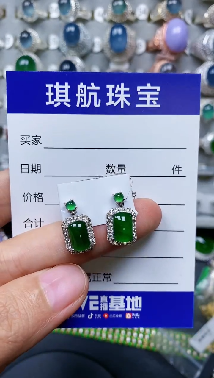 【闪购商品】翡翠耳饰银S925镶嵌0476