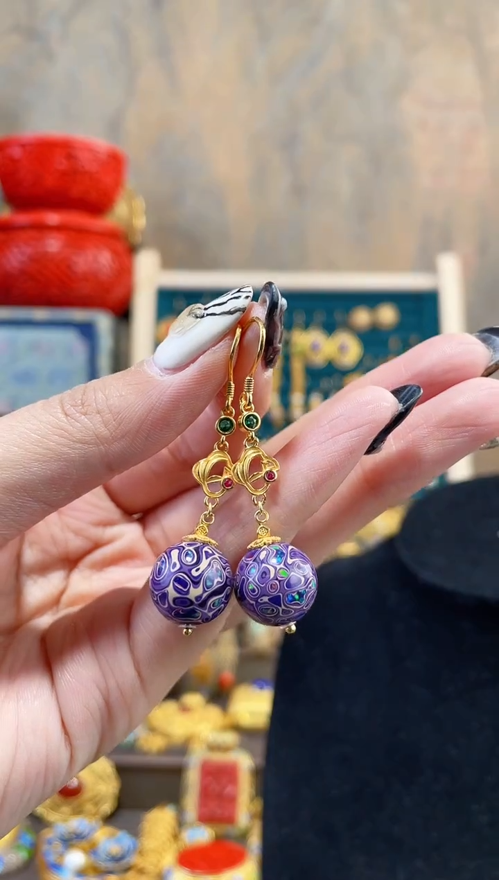 【闪购商品】非遗犀皮漆精品耳环紫色