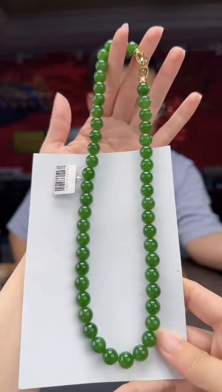 和田玉未镶嵌颈饰碧玉辣绿妈妈链卡10