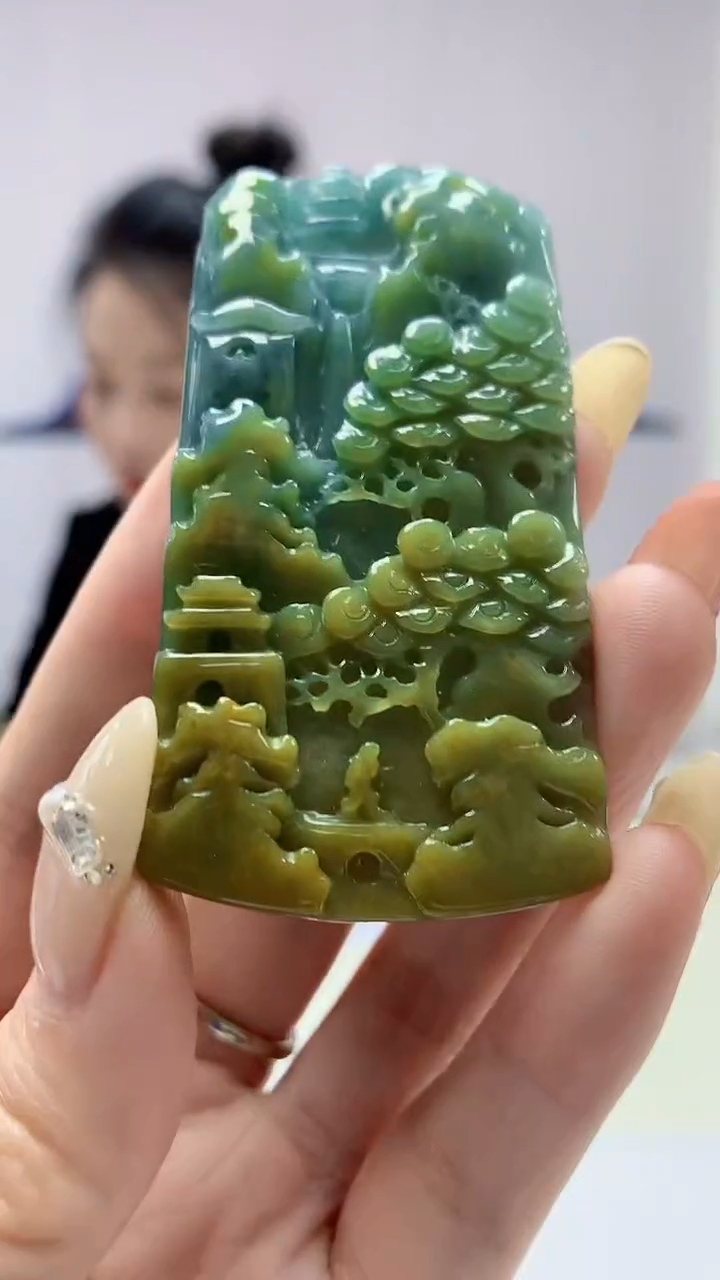 【闪购商品】定制翡翠未镶嵌4902DD-毛货挂件山水46